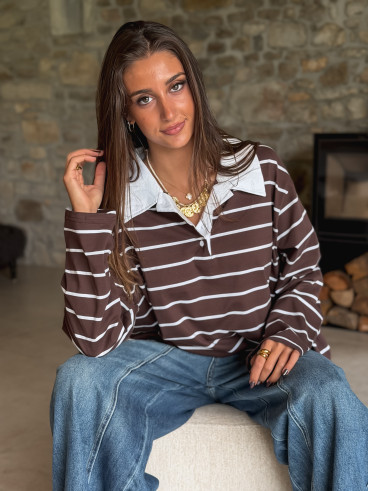 Pull ligné Esmérise - Chocolat