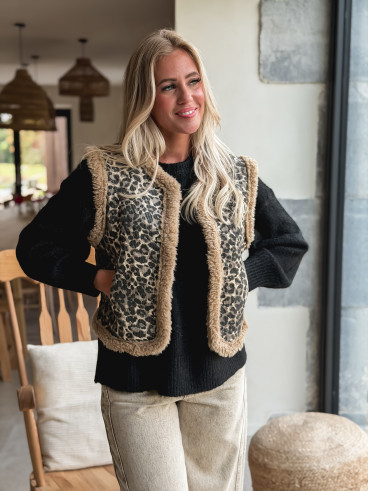 Gilet sans manches Shira - Beige/Chocolat