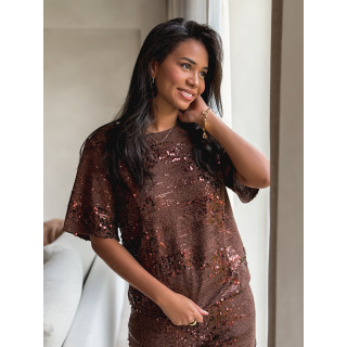 Blouse à sequins Valéa - Marron
