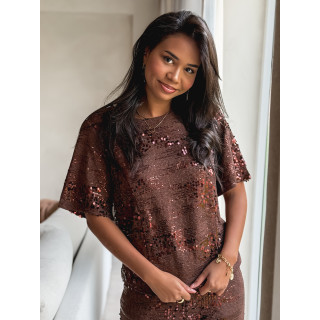 Blouse à sequins Valéa - Marron