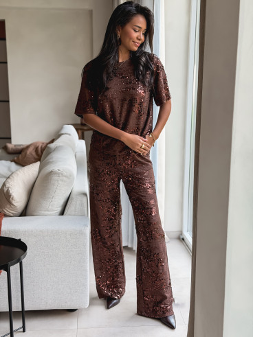 Blouse à sequins Valéa - Marron
