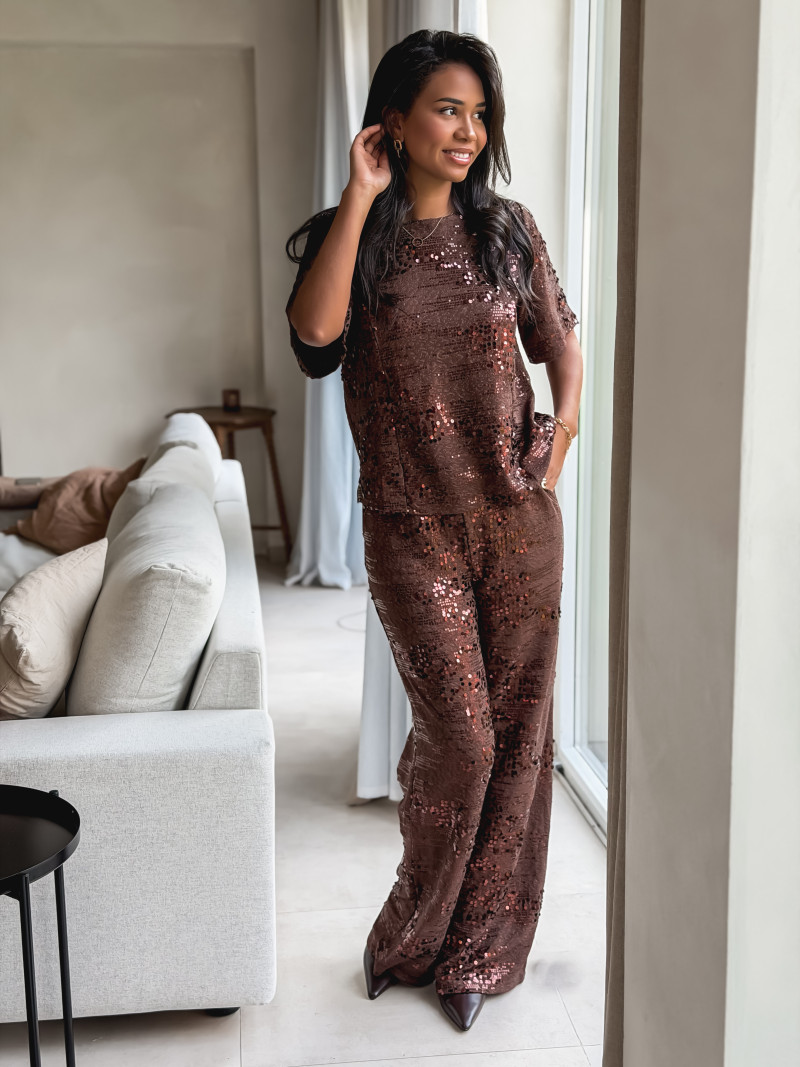 Blouse à sequins Valéa - Marron