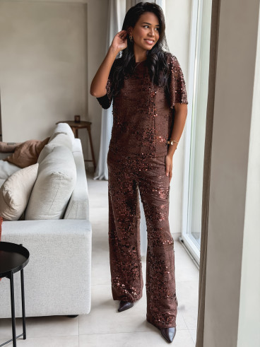 Blouse à sequins Valéa - Marron