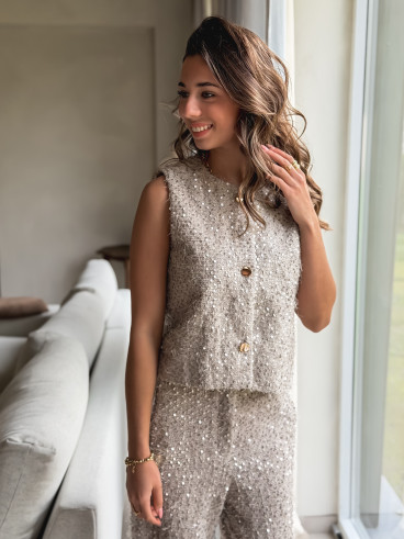Blouse à sequins Nozéline - Greige