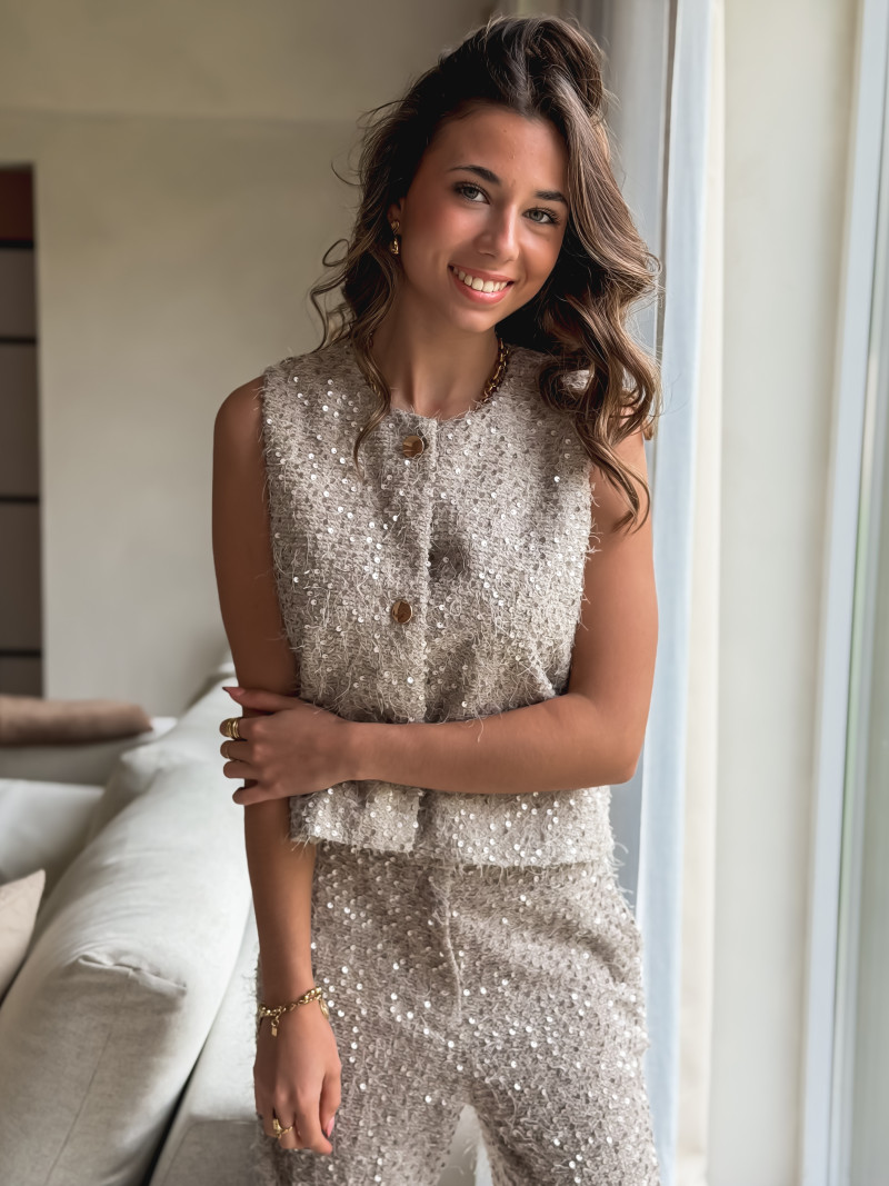 Blouse à sequins Nozéline - Greige