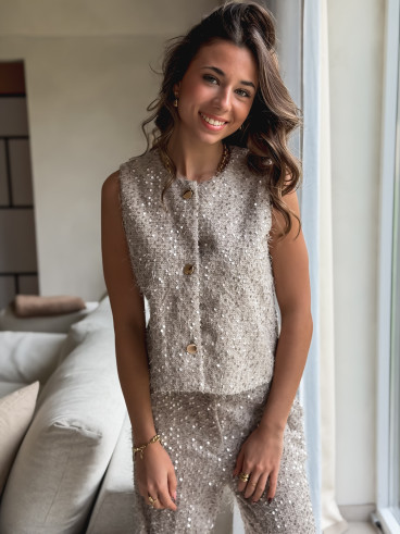 Blouse à sequins Nozéline - Greige
