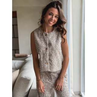 Blouse à sequins Nozéline - Greige