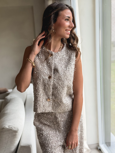 Blouse à sequins Nozéline - Greige