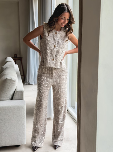 Blouse à sequins Nozéline - Greige