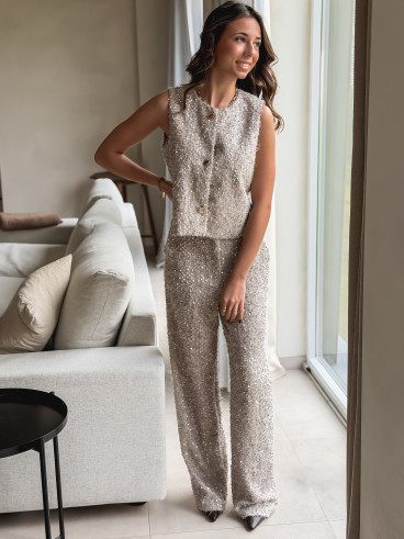 Blouse à sequins Nozéline - Greige