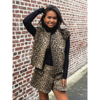Gilet sans manches Léopard Yvanna - Beige/Noir