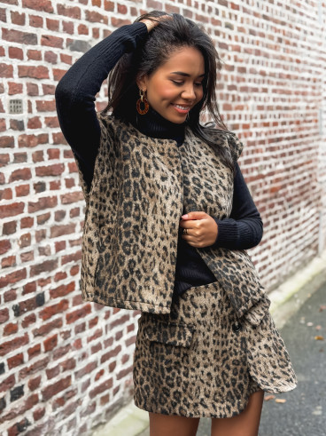 Gilet sans manches Léopard Yvanna - Beige/Noir Gilet sans manches Léopard Yvanna - Beige/Noir