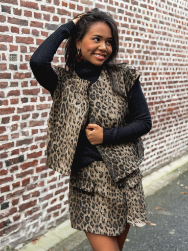 Gilet sans manches Léopard Yvanna - Beige/Noir Gilet sans manches Léopard Yvanna - Beige/Noir