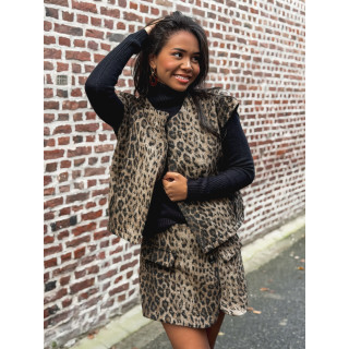 Gilet sans manches Léopard Yvanna - Beige/Noir
