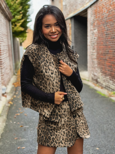 Gilet sans manches Léopard Yvanna - Beige/Noir