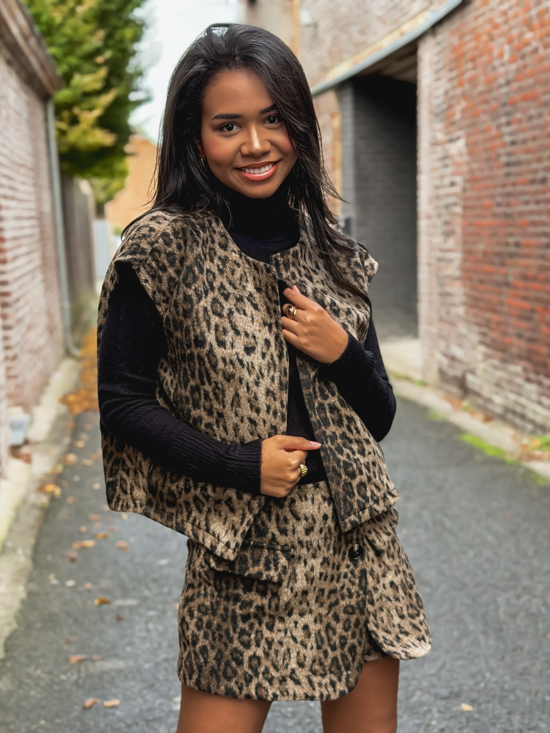 Gilet sans manches Léopard Yvanna - Beige/Noir Gilet sans manches Léopard Yvanna - Beige/Noir
