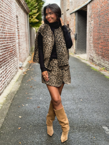 Gilet sans manches Léopard Yvanna - Beige/Noir Gilet sans manches Léopard Yvanna - Beige/Noir