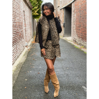 Gilet sans manches Léopard Yvanna - Beige/Noir