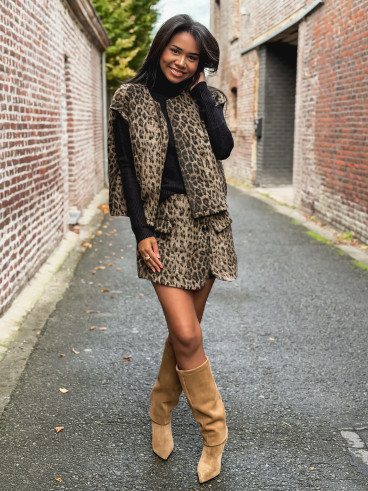 Gilet sans manches Léopard Yvanna - Beige/Noir Gilet sans manches Léopard Yvanna - Beige/Noir