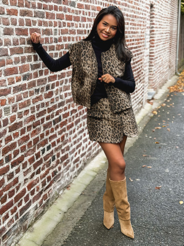 Gilet sans manches Léopard Yvanna - Beige/Noir Gilet sans manches Léopard Yvanna - Beige/Noir