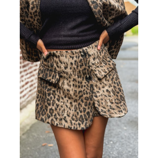 Jupe short léopard Yvanna - Beige/Noir