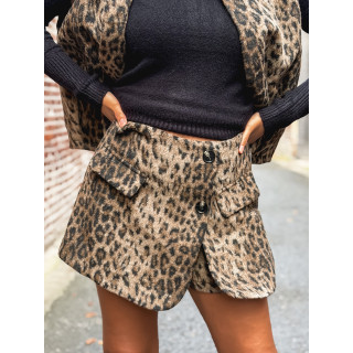 Jupe short léopard Yvanna - Beige/Noir