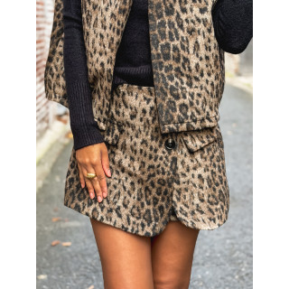 Jupe short léopard Yvanna - Beige/Noir