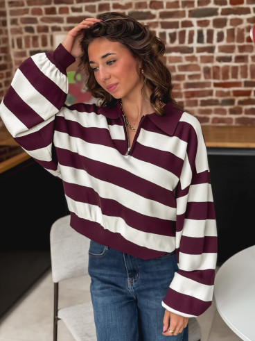 Pull ligné Naouel - Bordeaux/Ecru