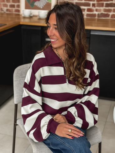 Pull ligné Naouel - Bordeaux/Ecru