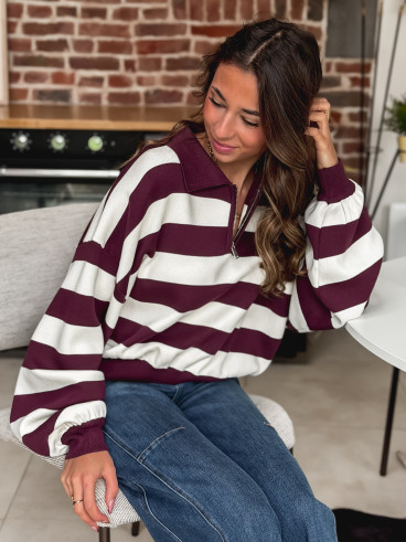 Pull ligné Naouel - Bordeaux/Ecru