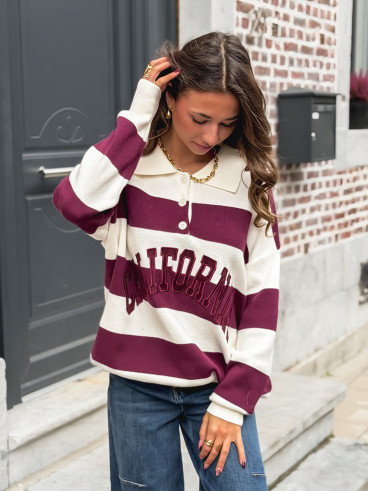 Pull ligné California - Bordeaux/Ecru