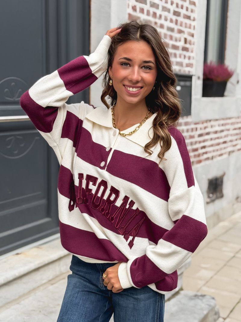 Pull ligné California - Bordeaux/Ecru