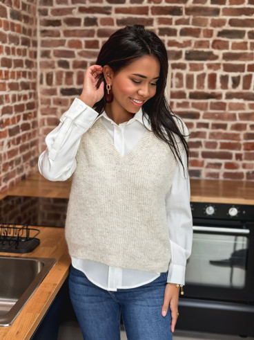 Pull sans manches Camélya - Beige