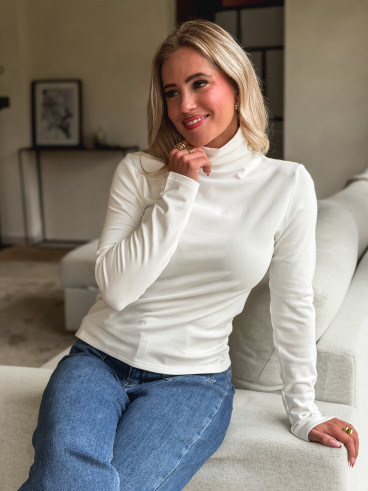 Blouse col roulé Lorène - Blanc
