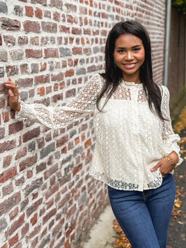 Chemise brodée Mélodie - Beige