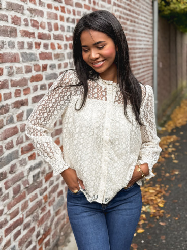 Chemise brodée Mélodie - Beige
