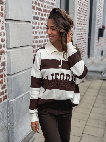 Pull ligné California - Chocolat/Ecru