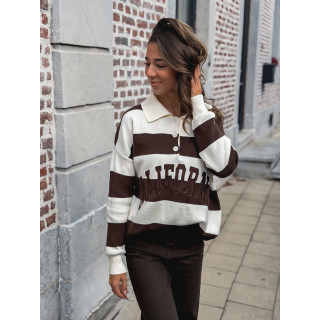 Pull ligné California - Chocolat/Ecru