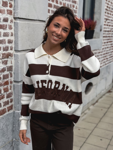 Pull ligné California - Chocolat/Ecru