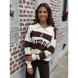 Pull ligné California - Chocolat/Ecru