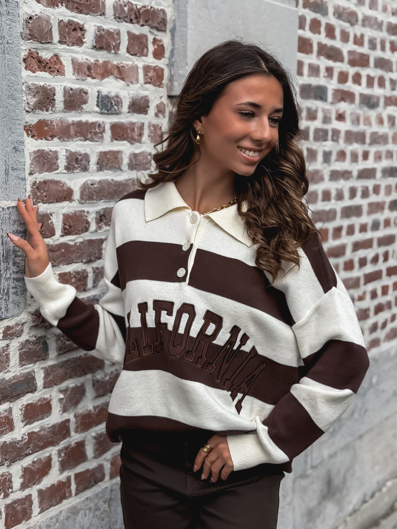 Pull ligné California - Chocolat/Ecru
