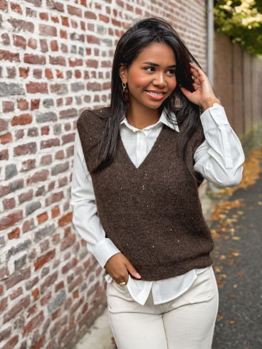 Pull sans manches Camélya - Chocolat