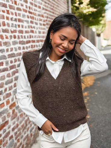 Pull sans manches Camélya - Chocolat