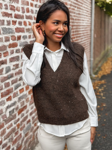 Pull sans manches Camélya - Chocolat