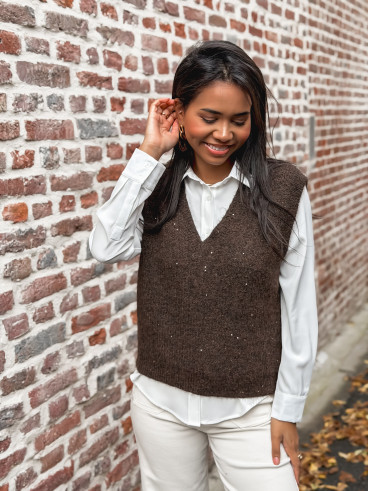Pull sans manches Camélya - Chocolat