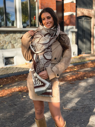 Echarpe à motifs Malorie - Marron/Ecru