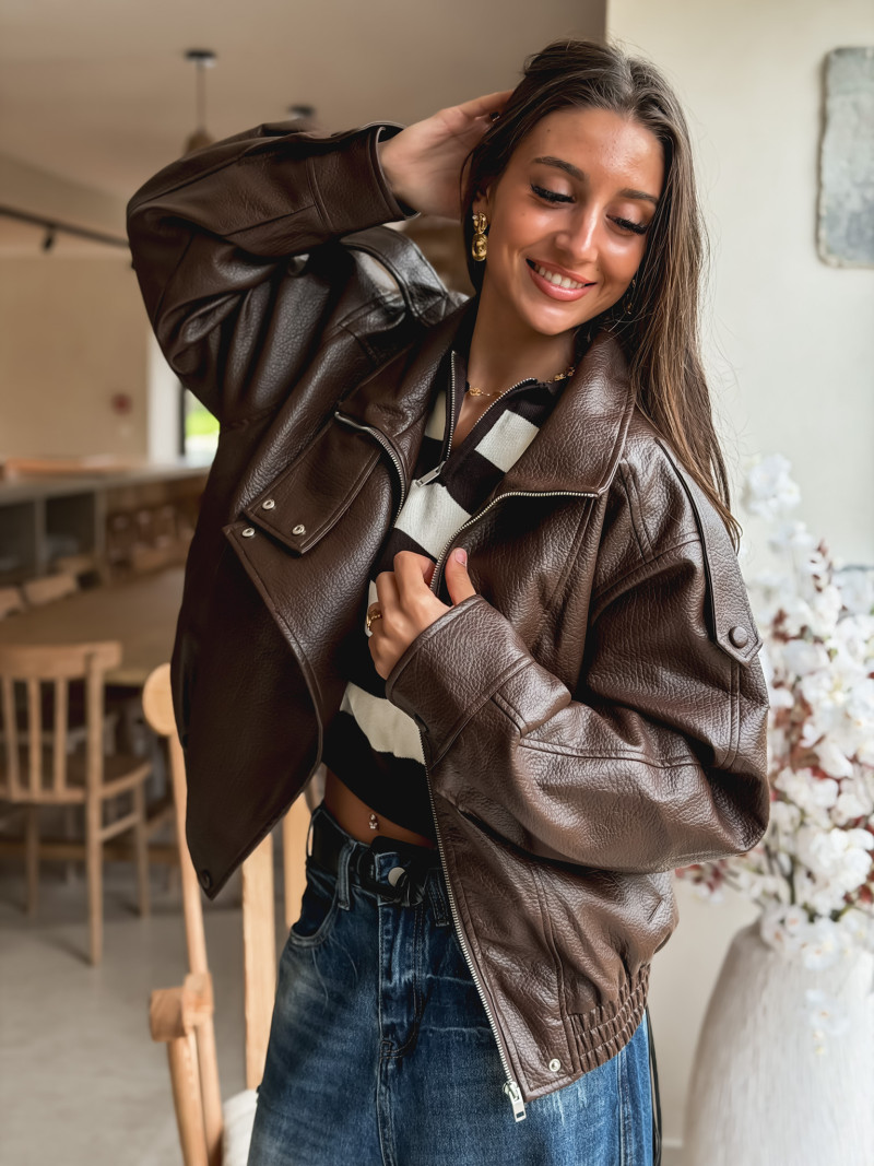 Veste en simili Jolanne - Chocolat Veste en simili Jolanne - Chocolat