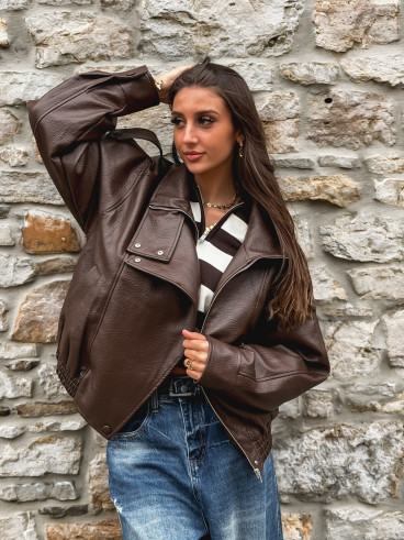 Veste en simili Jolanne - Chocolat Veste en simili Jolanne - Chocolat