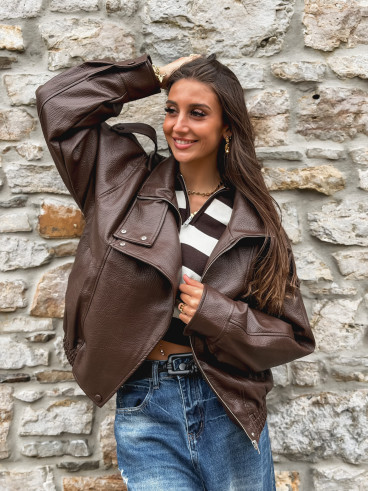Veste en simili Jolanne - Chocolat Veste en simili Jolanne - Chocolat