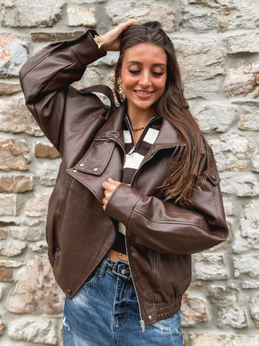 Veste en simili Jolanne - Chocolat Veste en simili Jolanne - Chocolat